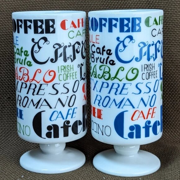2 Vintage Coffee Words Cups made in Japan Typography Irish Expresso Cafe Au Lait - Picture 3 of 8